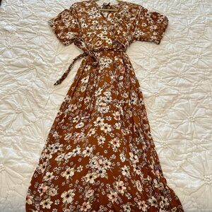 Faithfull the Brand Floral Tan Maxi Dress